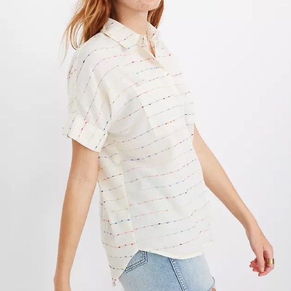 Madewell Courier Shirt in Flecked Rainbow Stripe XXS NWT - Picture 4 of 8